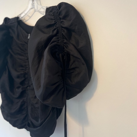H&M Black Poof Sleeve Ruched Front, Back Sleeve Full Zip back Goth Romantic XL - Picture 8 of 12